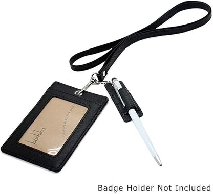 Genuine Leather Pen Holder, 2 Pack Boshiho Pen Pencil Holders for Badge Holder or Neck Lanyard (Black 1)