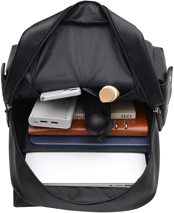 Retro men's business plaid backpack can hold a 15.6-inch laptop, women's stylish travel waterproof leather backpack. (black-15.7inch)