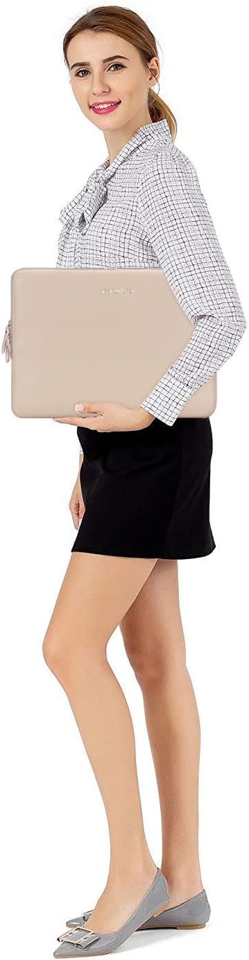 MOSISO Laptop Sleeve Bag 16 inch Compatible with MacBook Air 15 inch 2026-2023 M4 M3 M2/Pro 16 inch 2026-2019 M4 M3 M2 M1, 15-15.6 inch Notebook, PU Leather Padded Bag Waterproof Case, Apricot