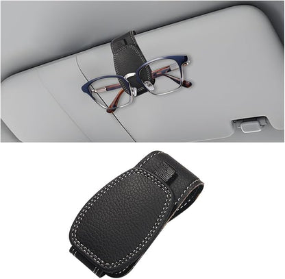 Zpana Sunglasses Holders for Car Sun Visor, Leather Magnetic Vehicle Sun Glasses Ticket Card Hanger Clip, Automotive Interior Eyeglass Mount Accessories, Universal for SUV Sedan Truck (Black)