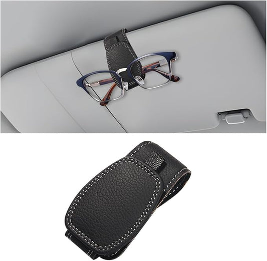 Zpana Sunglasses Holders for Car Sun Visor, Leather Magnetic Vehicle Sun Glasses Ticket Card Hanger Clip, Automotive Interior Eyeglass Mount Accessories, Universal for SUV Sedan Truck (Black)