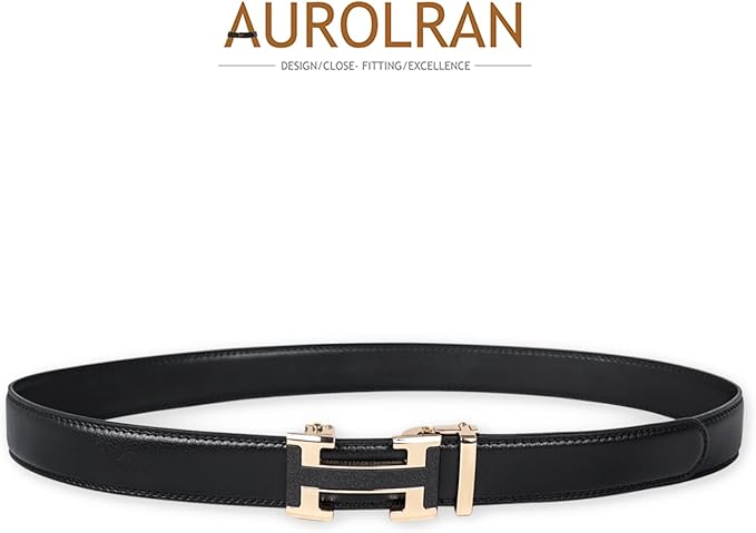 Aurolran Men&Womens Leather Dress Belt Business Automatic Buckle Belt Color-Black Silver Gold