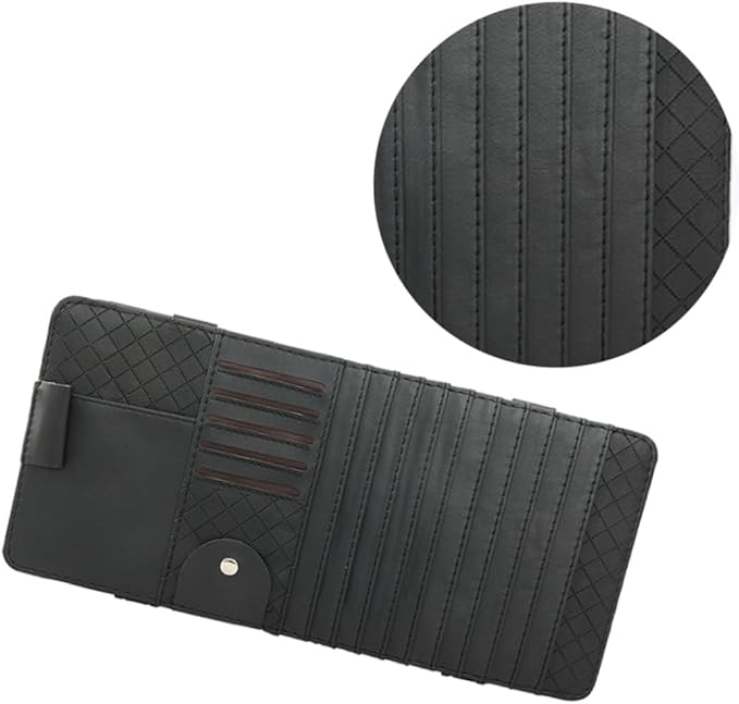 Multi-Functional Sun Visor Leather Organizer Bag Slot for Car CD Pen Card Storage Holder Black Convenient Vehicle Visor Storage Pouch for Cars and Suvs