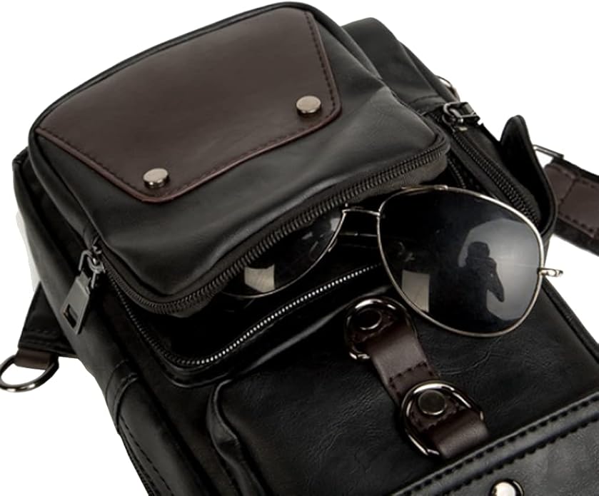Hebetag Leather Sling Bag Crossbody Backpack for Men Women Travel Outdoor Camping