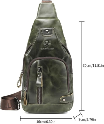 Sling Bag for Men Genuine Leather Chest Bag Crossbody Backpack Travel Hiking Outdoor Sport