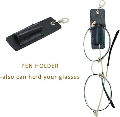 Genuine Leather Pen Holder, 2 Pack Boshiho Pen Pencil Holders for Badge Holder or Neck Lanyard (Black 2)