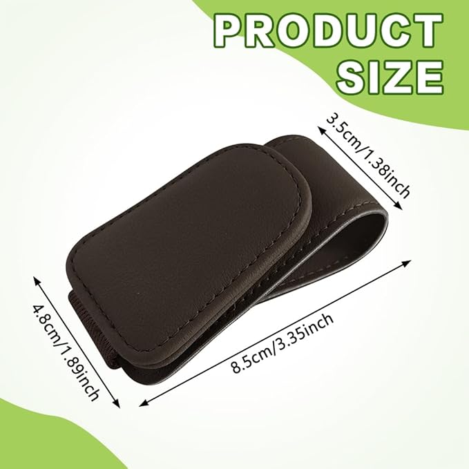Sunglass Holder for Car, Sunglasses Clip for Car Visor, Magnetic Leather Vehicle Eyeglass Hanger Clip, Auto Ticket Card Glasses Organizer Clamp Accessories for SUV Sedan (Brown)