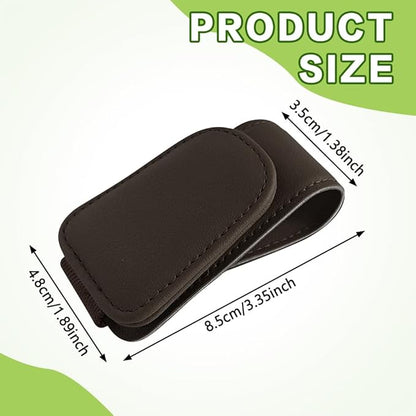 Sunglass Holder for Car, Sunglasses Clip for Car Visor, Magnetic Leather Vehicle Eyeglass Hanger Clip, Auto Ticket Card Glasses Organizer Clamp Accessories for SUV Sedan (Brown)
