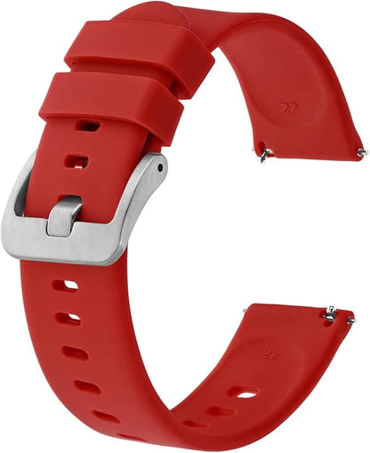BISONSTRAP Silicone Watch Bands, Slim Watch Straps with Quick Release, 20mm, Red with Silver Buckle
