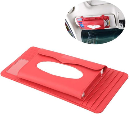 Car Sun Visor Organizer,Tissue Holder Multifunctional Tissue Box Glasses Holder Card Package CD Bag,Red