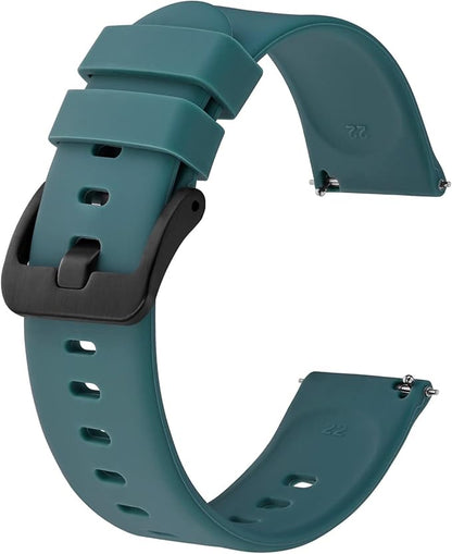 BISONSTRAP Silicone Watch Bands, Slim Watch Straps with Quick Release, 22mm, Cyan (Blue) with Black Buckle