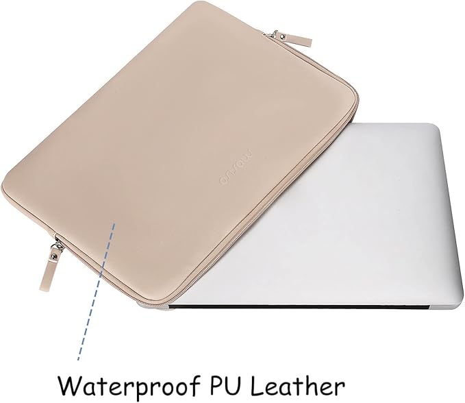 MOSISO Laptop Sleeve Bag 13.3 inch Compatible with MacBook Air/Pro, 13-13.3 inch Notebook, Compatible with MacBook Pro 14 2026-2021 M5 M4 M3 M2 M1, PU Leather Padded Bag Waterproof Case, Apricot