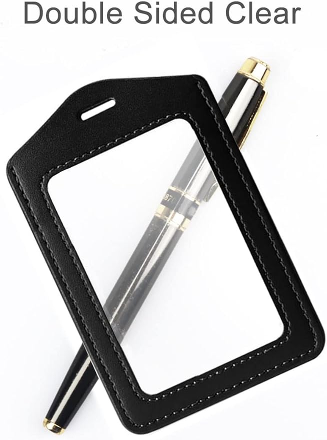 Larpur Pack of 2 Genuine Leather ID Badge Holders, Vertical ID Card Holders with Clear ID Window, Suit for Office, Staff, Students, Employees