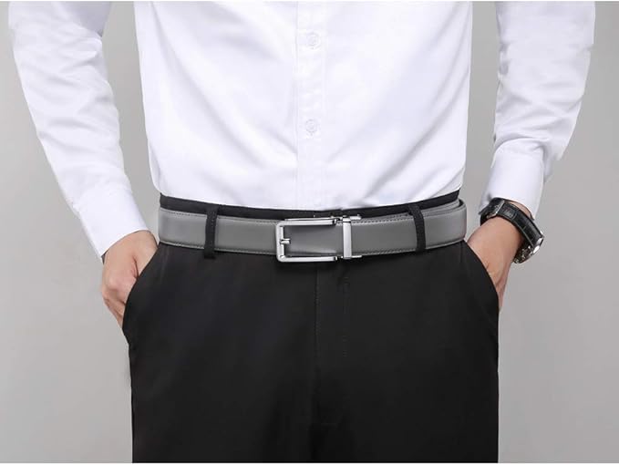 Founders & C Men's Leather Ratchet Comfort Click Belt Dress with Slide Buckle -Adjustable Trim to Fit