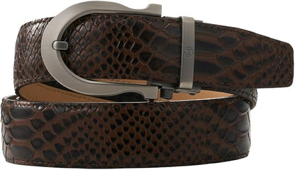 Tonywell Men's Ratchets Belt, Crocodile Embossed Texture, 1-3/8 Wide, Alligator Brown