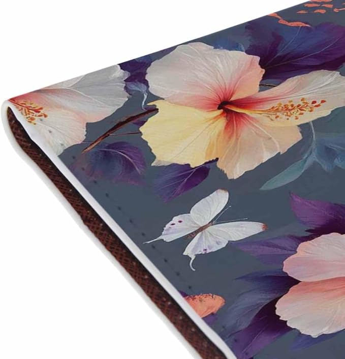 Art Floral Passport Holder for Travel White Flowers and Butterflies Blue PU Leather Passport Cover Wallet Cute Passport Card Holder for Women and Men