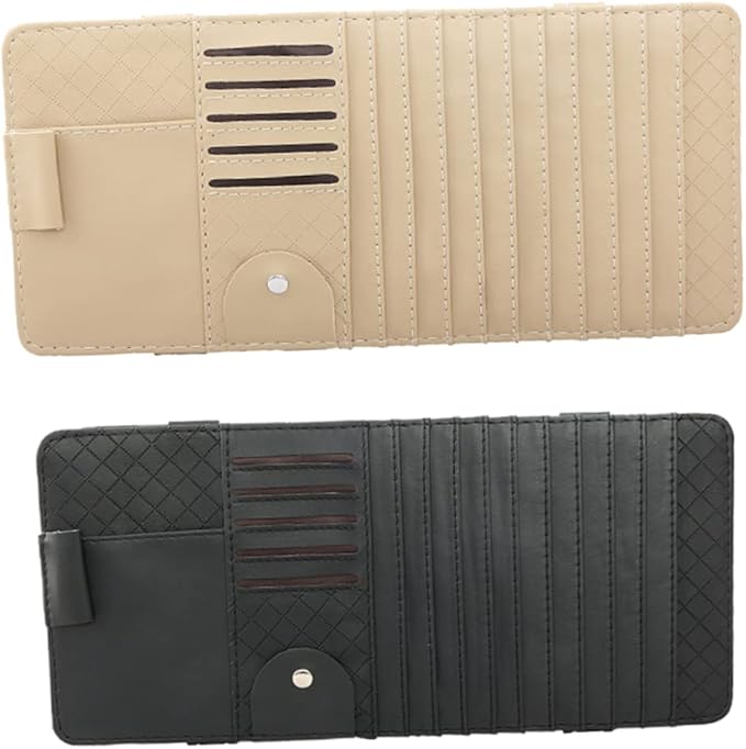 GLEAVI Multi-Functional Sun Visor Leather Organizer Bag for Car Premium Storage for Pens and Cards Stylish Vehicle Accessory Black