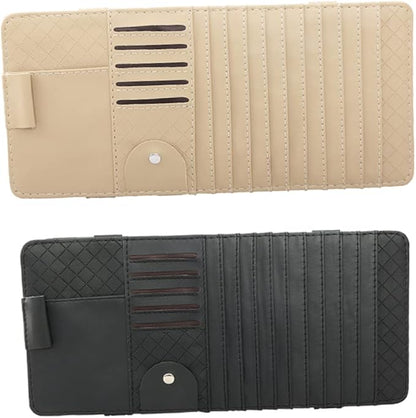 GLEAVI Multi-Functional Sun Visor Leather Organizer Bag for Car Premium Storage for Pens and Cards Stylish Vehicle Accessory Black