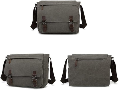 Sechunk Canvas Vintage Messenger Bag Shoulder bag Leather Large Travel Crossbody bags for men women 15inch Laptop