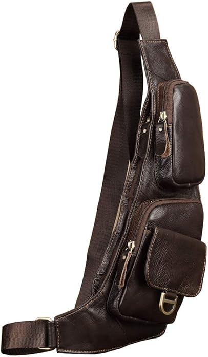 Hebetag Leather Sling Bag Crossbody Backpack for Men Women Travel Outdoor Camping