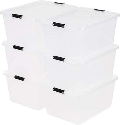 IRIS USA 6-Pack High-Capacity Clip Box with Latching Lids, 32 Quart Craft Storage Bins, Art & Writing Supply Containers for Home, Office & Classroom Organization