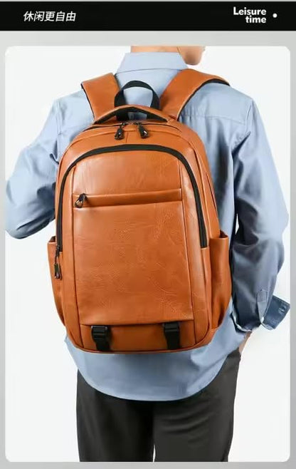 PU Leather Backpack for Men & Women - Work & College Backpack with Laptop Compartment (Brown)