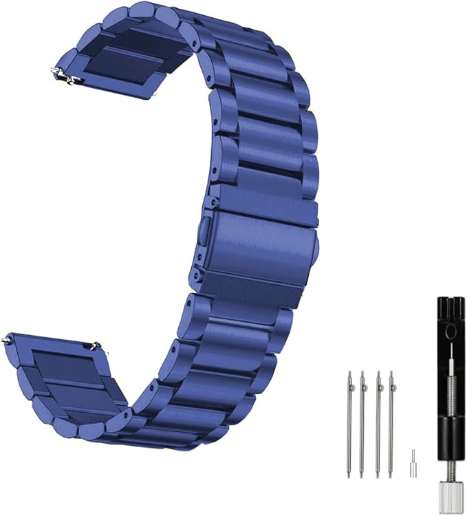 MORAN Stainless Steel Watch Band Quick Release Replacement Metal Strap 18mm 20mm 22mm Men Women, Blue+Folding Clasp