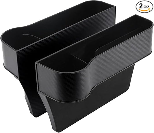Car Seat Gap Filler Organizer 2 Pack, Multifunctional Auto Console Side Storage Box with Cup Holders & Phone Holder, Premium PU Leather Car Front Seat Organizer for Drinks, Sunglasses, Keys