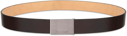 Calvin Klein Men's Plaque Buckle Belt - Casual Modern Style With Logo Detail for Jeans and Dress Pants