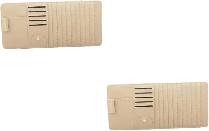 SHERCHPRY 2pcs Multi-Functional Sun Visor Organizer Bag for Vehicle Premium Leather Cd Holder Pen and Card Storage Stylish Beige Design for Easy Access and Safe Driving