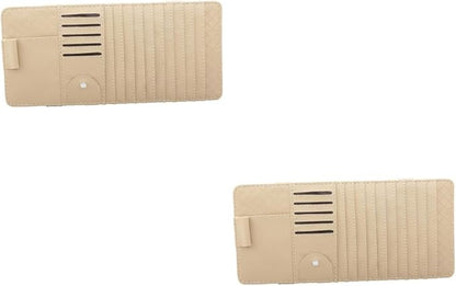 SHERCHPRY 2pcs Multi-Functional Sun Visor Organizer Bag for Vehicle Premium Leather Cd Holder Pen and Card Storage Stylish Beige Design for Easy Access and Safe Driving