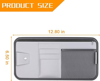 Mandark Car Sun Visor Organizer, PU Leather Vehicle Storage Pouch Holder with Multi-Pocket Zipper, Auto Interior Accessories for Sunglass Pen Document, Universal for SUV, Sedan, Truck (Gray)