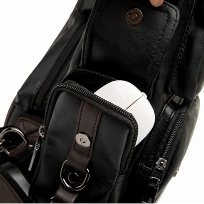 Hebetag Leather Sling Bag Crossbody Backpack for Men Women Travel Outdoor Camping