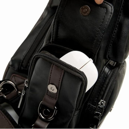 Hebetag Leather Sling Bag Crossbody Backpack for Men Women Travel Outdoor Camping