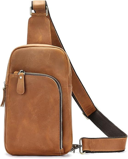 Genuine Leather Sling Bags for Men Crossbody Purse Vintage Small Messenger Shoulder Bag for Phone Side Chest Daypack Bag