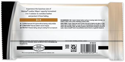 Weiman Leather Cleaner and Conditioner Wipes & Microfiber Towel Kit, Clean, Condition and Restores Leather Surfaces, UV Shield Prevent Cracking & Fading of Leather Furniture, Car Seats, Shoes & Purse