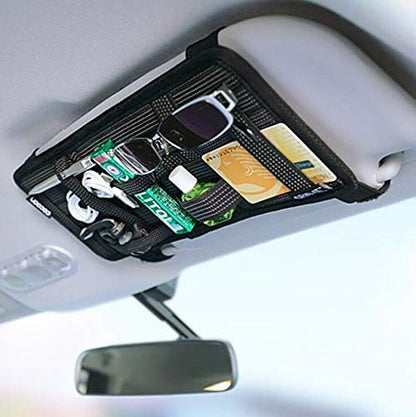 Car Sun Visor Organizer, Auto Interior Accessories Pocket Organizer, Car Visor Storage Anti-Slip Elastic Woven Board Personal Belonging Storage Pouch, Interior Accessories Pocket Organizer (Black)