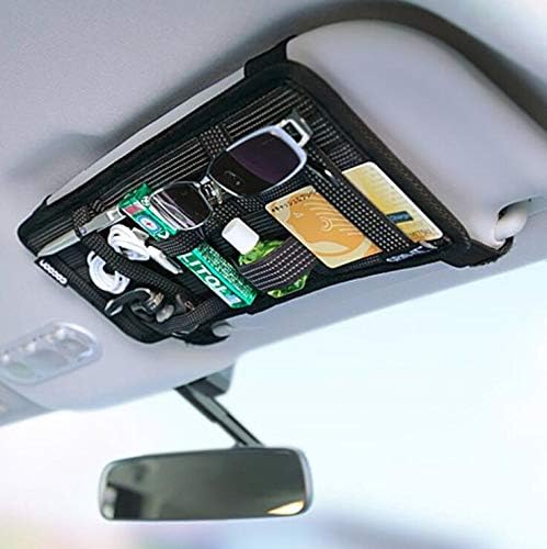 Car Sun Visor Organizer, Auto Interior Accessories Pocket Organizer, Car Visor Storage Anti-Slip Elastic Woven Board Personal Belonging Storage Pouch, Interior Accessories Pocket Organizer (Black)