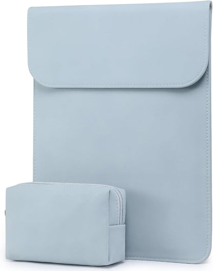 HYZUO 15-16 Inch Laptop Sleeve for MacBook Pro 16 M5/M4/M3/M2/M1 Pro/Max A3428 A3429 A3403 A3186 2026-2019, MacBook Pro 15 2015-2012, XPS 15, Faux Suede Leather Case with Accessory Bag, Pale Blue
