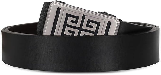 Aurolran Men&Womens Leather Dress Belt Business Automatic Buckle Belt Color-Black Silver Gold