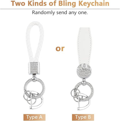 PIFOOG Key Fob Cover for Cadillac SRX CTS CT6 XTS XT5 XT6 XT4 ATS Accessories TPU 5 Button Keys Case Shell Protecor Glitter Car Keychain Girly Women White Silver