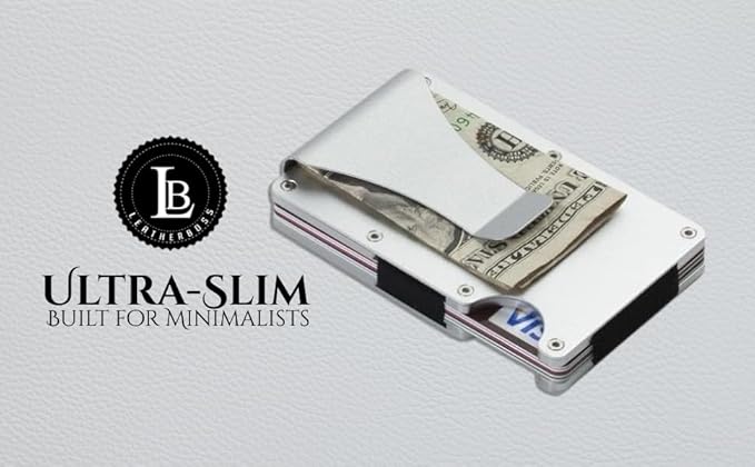 Leatherboss Wallet for Men RFID Blocking Minimalist Metal Card Holder with Money Clip Holds Credit Cards and Cash (Silver)