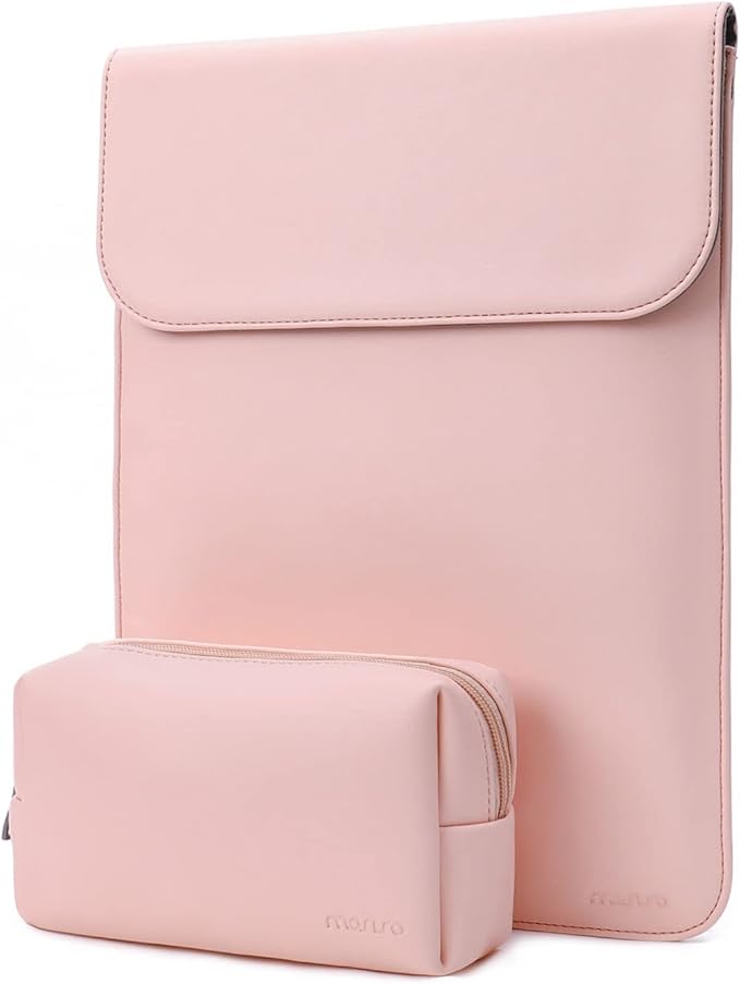 MOSISO Laptop Case 13.3 inch, 13-13.3 inch Laptop Sleeve Compatible with MacBook Neo 13 A18 Pro A3404 /Air 13/Pro 13/Pro 14 M5 M4 M3 M2 M1, Faux Suede Leather Case with Small Bag, Pink