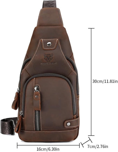 Sling Bag for Men Genuine Leather Chest Bag Crossbody Backpack Travel Hiking Outdoor Sports