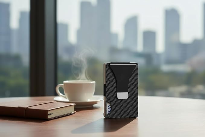 Leatherboss Wallet for Men RFID Blocking Minimalist Metal Card Holder with Money Clip Holds Credit Cards and Cash (Midnight Black Carbon)