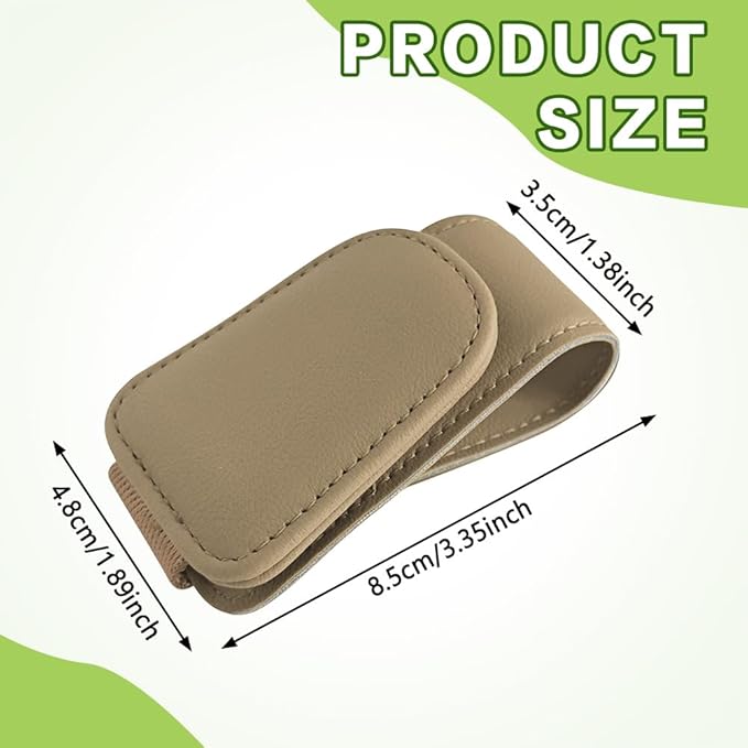 Sunglass Holder for Car, Sunglasses Clip for Car Visor, Magnetic Leather Vehicle Eyeglass Hanger Clip, Auto Ticket Card Glasses Organizer Clamp Accessories for SUV Sedan (Beige)