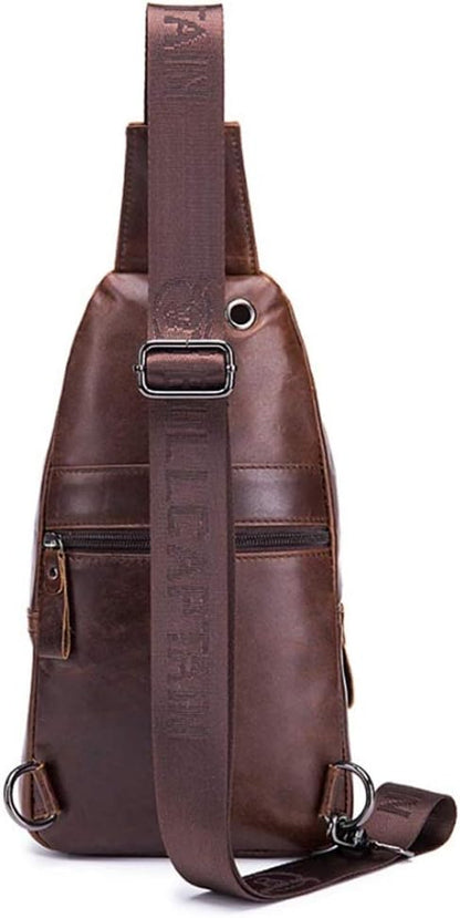 Hebetag Leather Sling Bag Crossbody Backpack for Men Women Travel Outdoor Business Casual Shoulder Chest Bags Day Pack Daypack Brown