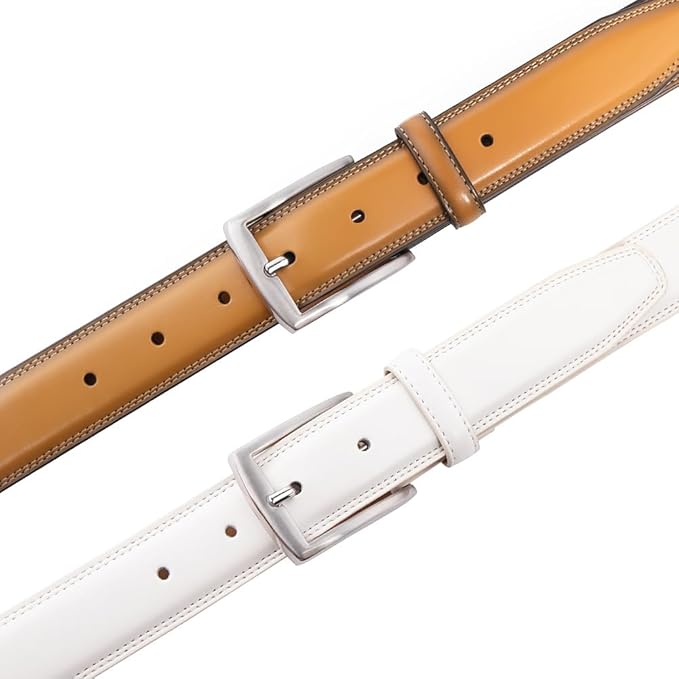 Mens Genuine Leather Dress Belt for Men, Handmade, 100% Cow Leather,Classic Casual and Business Belt Prong Buckle