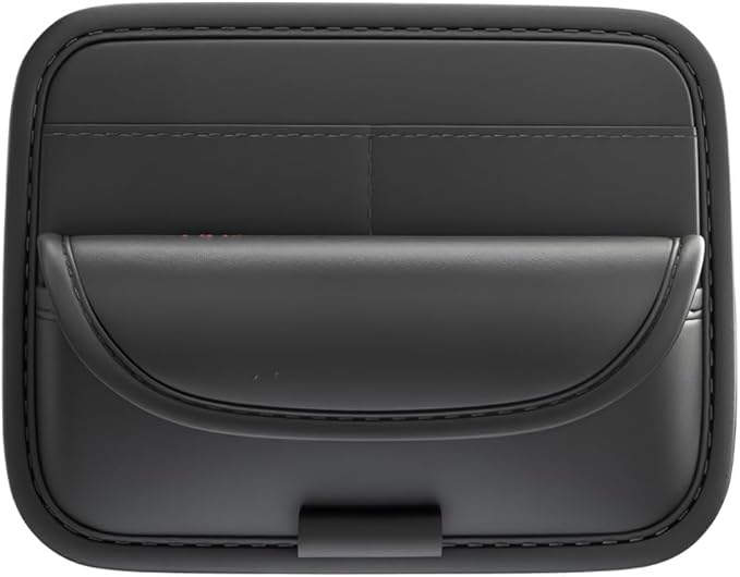 GGCLIMAX Car Organizers And Storage Luxury Leather Car Sun Visor Organizer Multi Compartment Eyeglasses Card And Pen Holder Universal Fit 3 Color Options(Black-1pc)