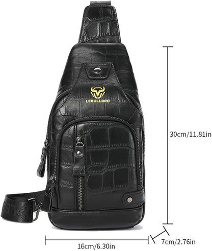 Sling Bag for Men Genuine Leather Chest Bag Crossbody Backpack Travel Hiking Outdoor Sports
